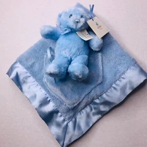 Baby Blanket GUND Buddyluvs Blue Bear Rattle Plush Pocket Security Satin Tags - Picture 1 of 5