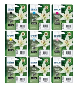 9x Original Tinte EPSON Stylus Photo R2400 / T0591 T0592 T0593 bis T0599 INK Set - Picture 1 of 1