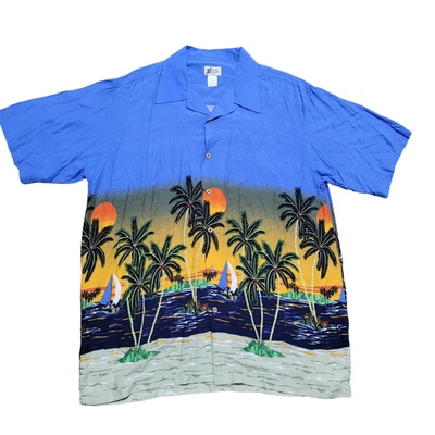 Cherokee Waikiki Ropa Abotonada L Hombres Playa Palma Puesta de Sol Campamento Gráfico Rayón Foto 1 de 4