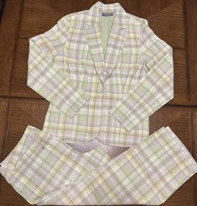 Kate Hill 10 Baumwolle Jacke & Capri Hose Set Rosa Grün Gelb Nadelstreifen Pastell - Bild 1 von 8