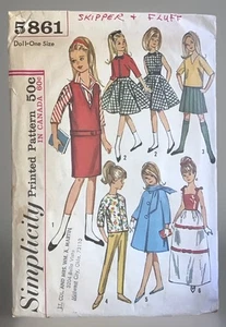 1964 Vintage Skipper Fashion Doll Clothes Cut Sewing Pattern Simplicity 5861 - Picture 1 of 3