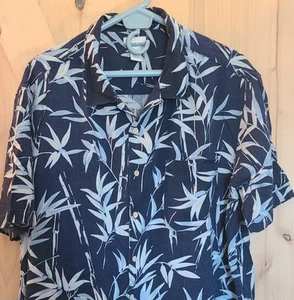 Breakwater Men's XL Hawaiian Shirt, 98% Silk Blend Blue Bamboo Print, Summer - Picture 1 of 4