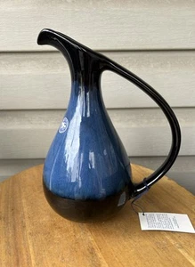 Blue Mountain Pottery Canada Blue Drip Art Pottery Ewer Pitcher 10.5” With Tags - Picture 1 of 16