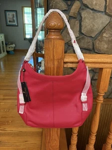 ORA DELPHNE Hobo Schultertasche Pebbled Rot Reißverschluss Gesäßtasche Neu mit Etikett klassisch Büro - Bild 1 von 17