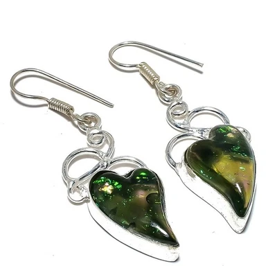 Corazones - Pendiente triplete de plata de ley 925 con piedras preciosas de ópalo de fuego 2,2" K554 Foto 1 de 4