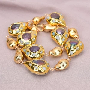 20" Natural Black Pearl Blue Larimar Stone Choker Brushed Beads Strand Necklace - Picture 1 of 11