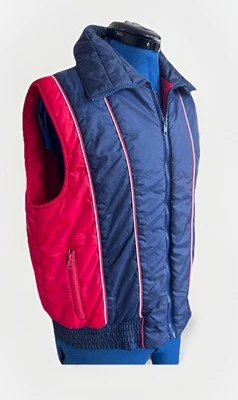 Vintage 70s 80s Sears Color Block striped Snap Button Zip Up Retro Jacket Vest M - Image 1 of 4