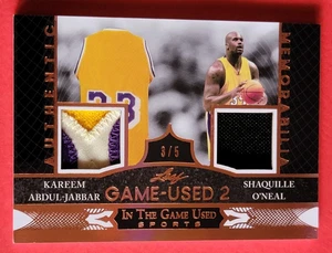 SHAQUILLE O'NEAL GAME USED JERSEY CARD #3/5 KAREEM ABDUL JABBAR 2024 LEAF LAKERS - Picture 1 of 3