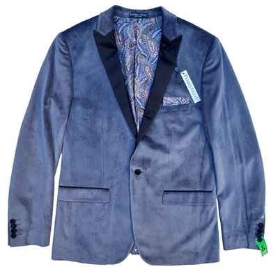 Chaqueta Blazer Paisley & Gris GRIS AZUL Terciopelo Calce Ajustado Tallas 36R, 40R Nueva con Etiquetas Foto 1 de 4