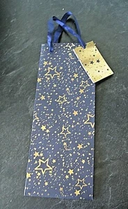 Bottle Gift Bag Navy Blue Gold Stars Ribbon Carry Handle Gold Navy Stars Tag - Picture 1 of 4