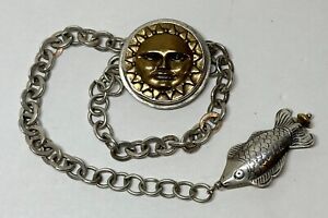 Tabra Tunoa Sterling Silver Anklet up to 10" with Bronze Sun and Silver Fish
