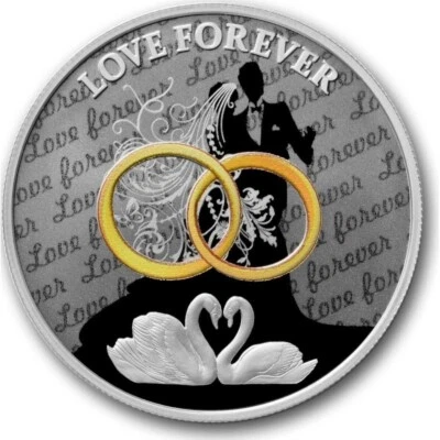 Moneda de plata Laos Love Forever Swan 2023 precioso amor boda anillo de oro romántico Foto 1 de 2