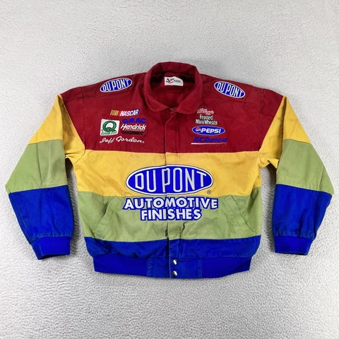 Jeff Gordon Jacket Mens Medium Red Blue Green DuPont Racing NASCAR Coat Adult Cover