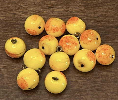 Antique Lot of 13 Yellow Realistic FRUIT w/Orange Overlay Glass Buttons (J4) Cover