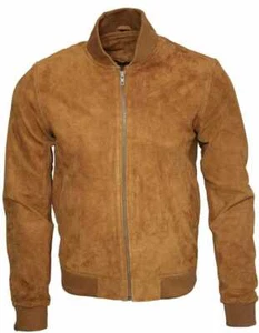 Men's Western Style Brown Bomber Suede Leather Jacket - Picture 1 of 3
