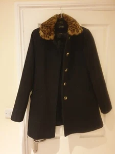 Black coat with Leopard Print Faux fur collar ( Detachable) Size 10 - Picture 1 of 6