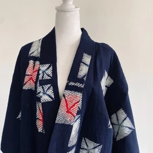 Indigo Starfish PETITE Cotton Japanese Yukata Summer Kimono Robe Dress Coat S2 - Picture 1 of 8