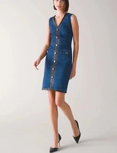 White house black Market Denim Dress Faux Leather Trim Stretch Size 8 WHBM - Picture 1 of 7