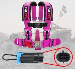 Pink 3" 5-Point Safety Harness w/ Bypass Override Plug for Most Can-Am UTVs - Picture 1 of 10