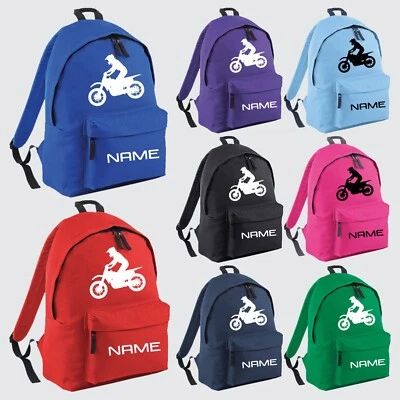 U&S CLOTHING Personalisierter Rucksack Unisex Kinder Motorrad bedruckt individueller Name Schulanfang