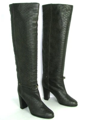 Botas Sergio Rossi Tacones Rodillas 9 CM Cuero Look Cocodrilo Caqui Gris Oscuro/37 Foto 1 de 4