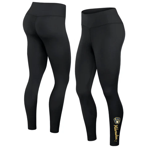 Women's Fanatics Branded Black Milwaukee Brewers Wordmark Stack Leggings Cover