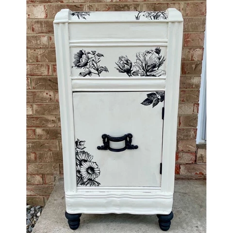 Antique Art Deco Waterfall Nightstand End Table , Refurbished Shabby Chic Table Cover
