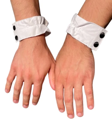 2 CHIPPENDALE STRIPPER WHITE CUFF Male Costume Playboy Bunny Wrist Formal Set - Image 1 of 2