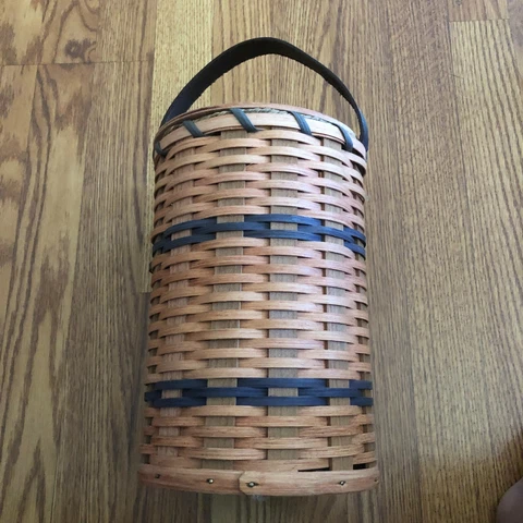 Signed Amish Handmade Toilet Paper Holder Lidded Woven Basket w/Handle Cover