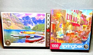 Two 1000 pc NIB USA Made Puzzle Bundle Duo: Canoes on The Lake and Dolce Vita - Picture 1 of 12