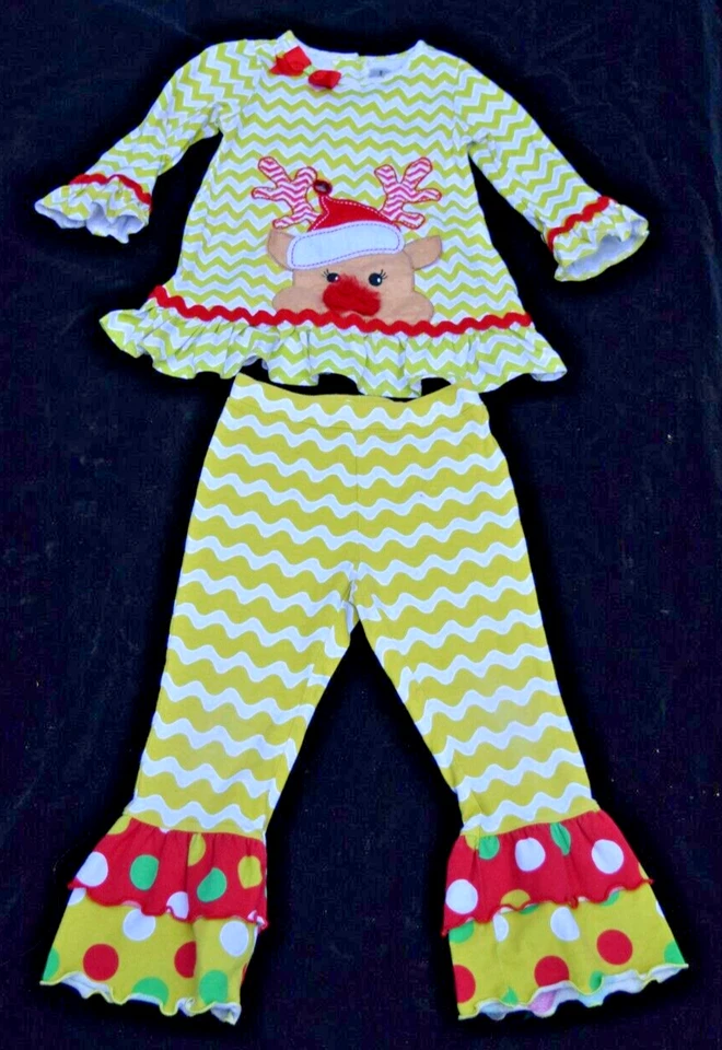 Pantalones Top y Volantes Niñas 2 Piezas Vacaciones Navidad Reno Raras Ediciones 4T Foto 1 de 4