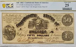 1861 50 $ DOLLAR KONFÖDERIERTE WÄHRUNG SS 25 SELTEN  - Bild 1 von 4