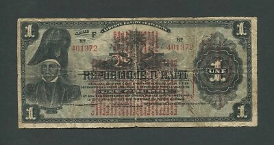 HAITI 1 GOURDE 1919 Republique D'Haiti Banque Nationale NOTA RARA SOBREIMPRESSÃO - Imagem 1 de 2