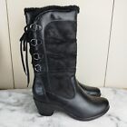 Hotter Moray Black Boots Knee High Zip Lace Adjustable Calf Fleece Lined 7.5 Std