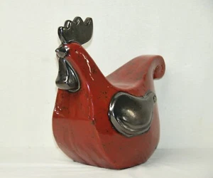 Vintage Red Ceramic Chicken Figurine Farmhouse Decor Abstract 10.5" Tall - Picture 1 of 12