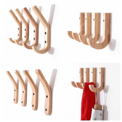 Wooden Coat Hook Study Wall Mounted Clothes Key Hat Bag Storage Hanger Hooks - Image 1 of 4