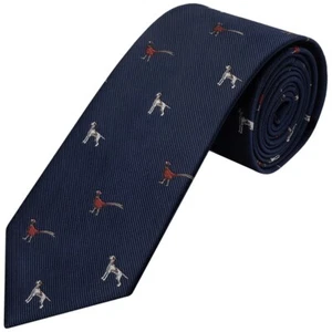 Navy Dog and Pheasant Classic Men's Tie Country Wedding Novelty Regular Ties - Picture 1 of 3
