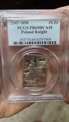 2007 SILVER 10 Zlotych Poland Polish Cavalry Mounted Knight Rectangle PCGS PR69 - Image 1 of 4