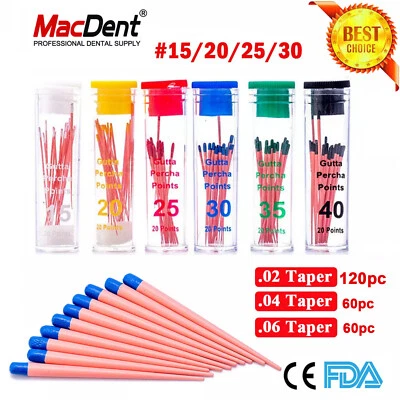 60/120 Pc MacDent Dental Gutta Percha Points Endo.02/.04/.06 Taper 15#-80# - Image 1 of 4