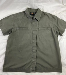 Route 66 Women's Khaki Green Denim Snap Front Shirt Med Short Sleeve Zip Pockets - Picture 1 of 9