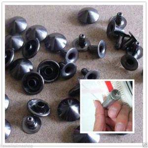 GRANDE PROMOZIONE 100pz borchie a cono 9mm color grigio scuro + Applicatore - Picture 1 of 1