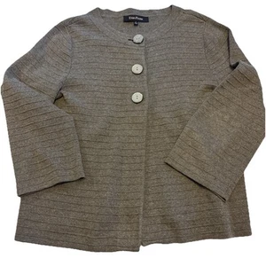 Evan Picone Sweater 100% Cotton Cardigan 3 Button Small Gray - Picture 1 of 11