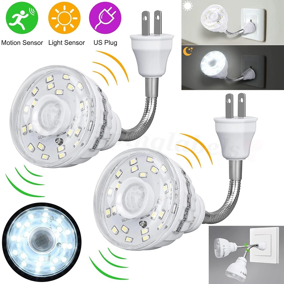 Lámpara de escalera enchufable de CA flexible 360 luz nocturna sensor activado por movimiento LED de 2 piezas Foto 1 de 4