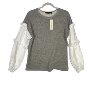 NWT Roe+Doe Top Size Size Small T Shirt Blouse Gray White Minimalist Preppy - Picture 1 of 10