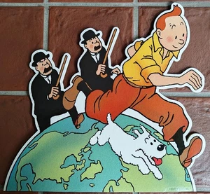 TINTIN PLV AUTOUR DU MONDE  40 cm double face - Picture 1 of 2