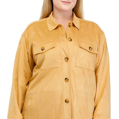 NEW Women's Faux Suede Shirt Jacket 2X - Long Sleeve Button Down Shacket Cozy - Image 1 of 4