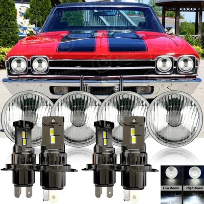 4PCS 5.75" 5-3/4"LED Glass Headlights H4 Hi/Lo Beam For Chevy Impala El Camino A Foto 1 de 4