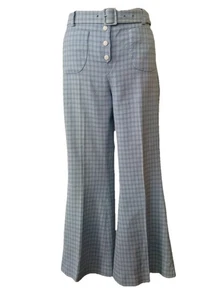 Sara Battaglia Pale Blue & White Cotton Stretch Check Flare Trouser 46 UK 12-14 - Picture 1 of 24