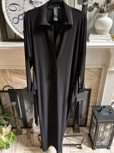 NEW NWT $185 NORMA KAMALI ty tie front NK shirt dress to mid calf black sz S - Picture 1 of 8
