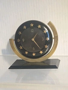 VNTG Atomic Stars Advertising Clock Gold Swivel WIND UP Works - Picture 1 of 14